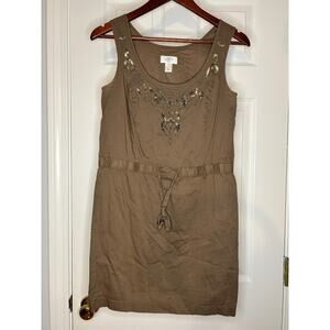 Ann Taylor LOFT Petites 4P Embellished Sleeveless Shift Dress Taupe Beaded
